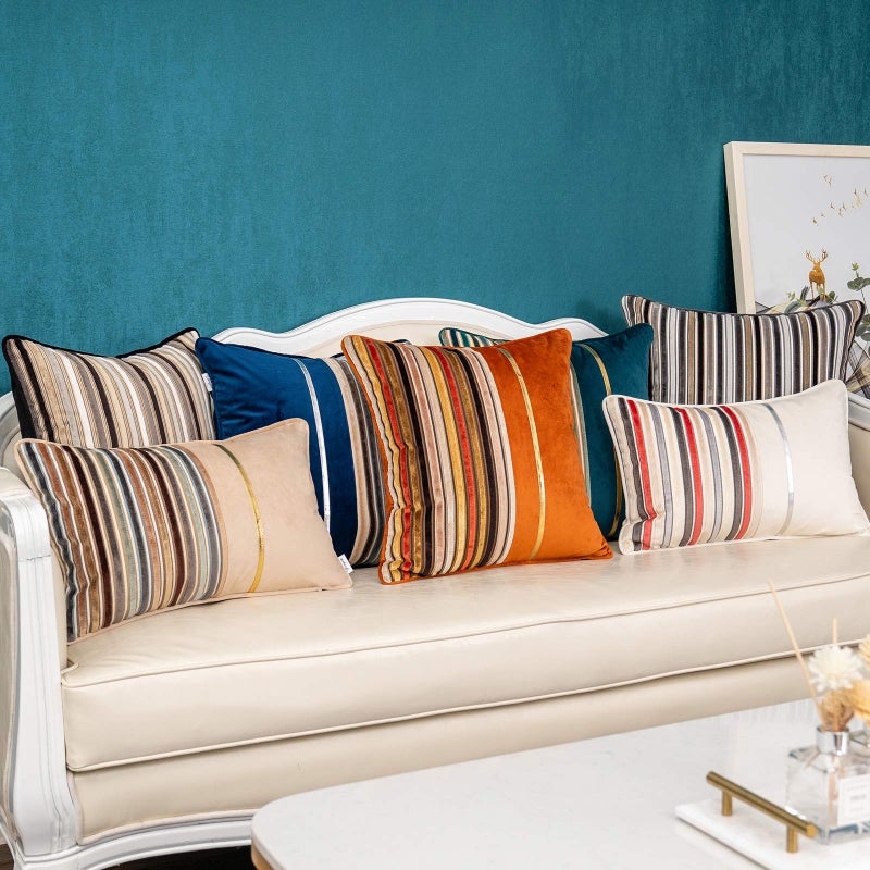 Yangest Grey Striped Throw Pillow Cover Multicolor Velvet Cushion Cover Modern Bohemian Pillowcase for Sofa Couch Bedroom Living Room Home Christmas Decoration,18x18 Inch - Image 5